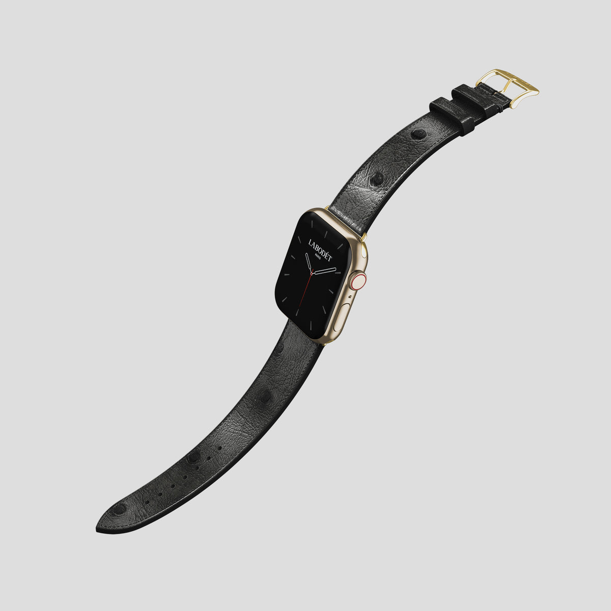 Black Apple Watch 46mm Classic Strap Ostrich with Gold Metal -3 | Black-Gold