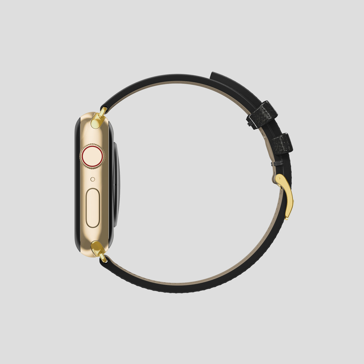 Black Apple Watch 46mm Classic Strap Ostrich with Gold Metal -4 | Black-Gold