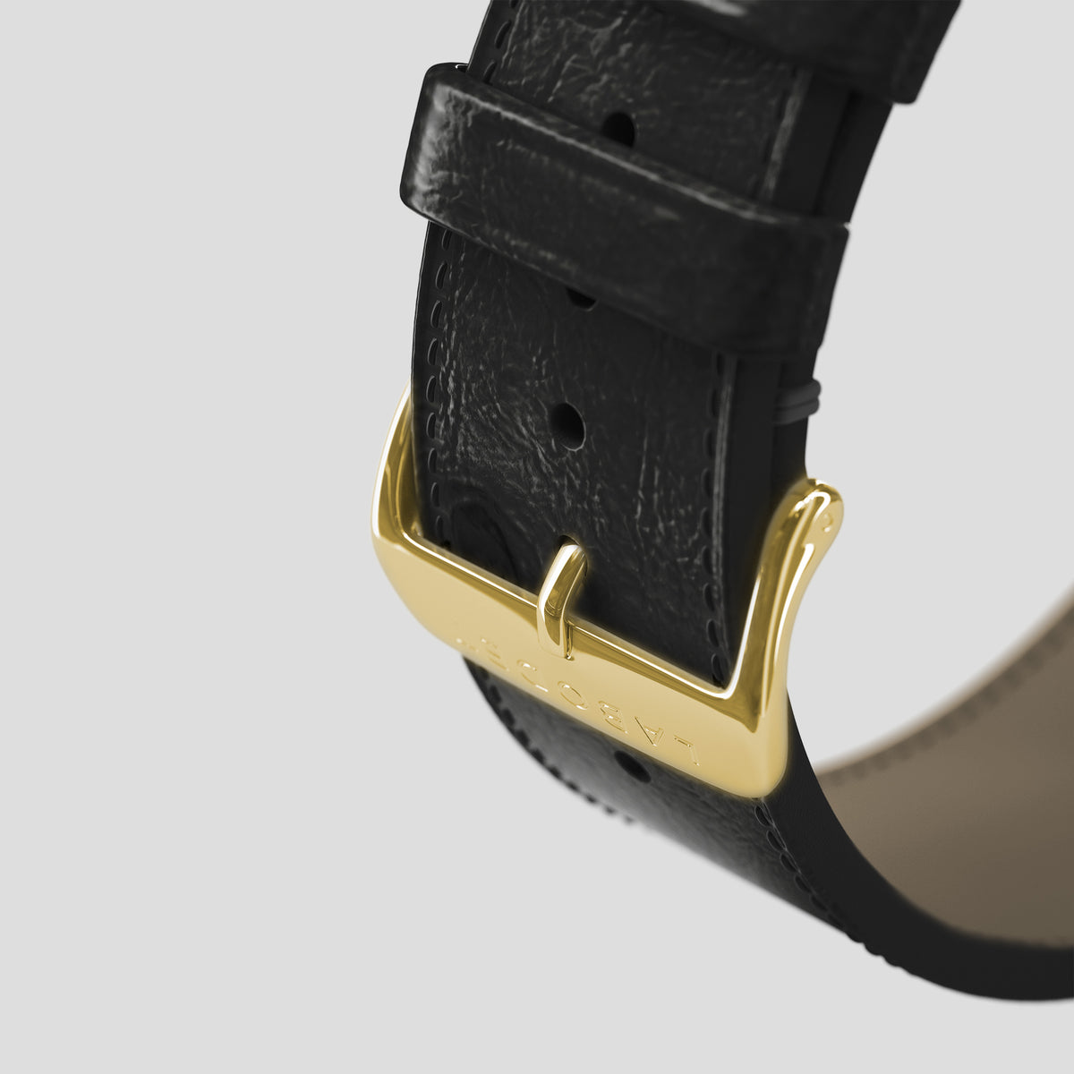 Black Apple Watch 46mm Classic Strap Ostrich with Gold Metal -7 | Black-Gold