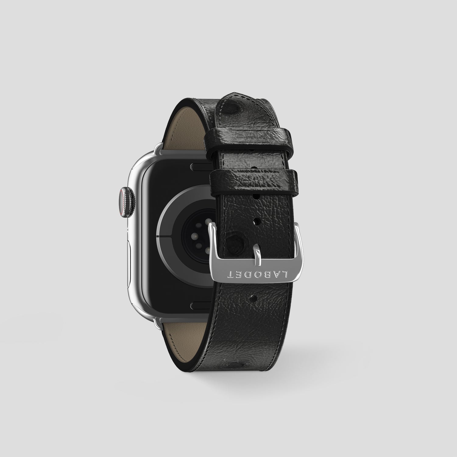 Black Apple Watch 46mm Classic Strap Ostrich with Steel Metal -2 | Black-Steel