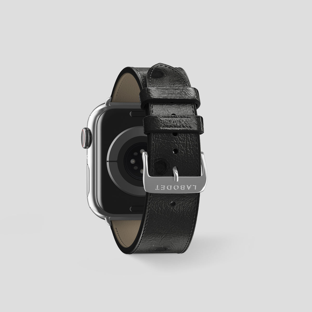 Black Apple Watch 46mm Classic Strap Ostrich with Steel Metal -2 | Black-Steel