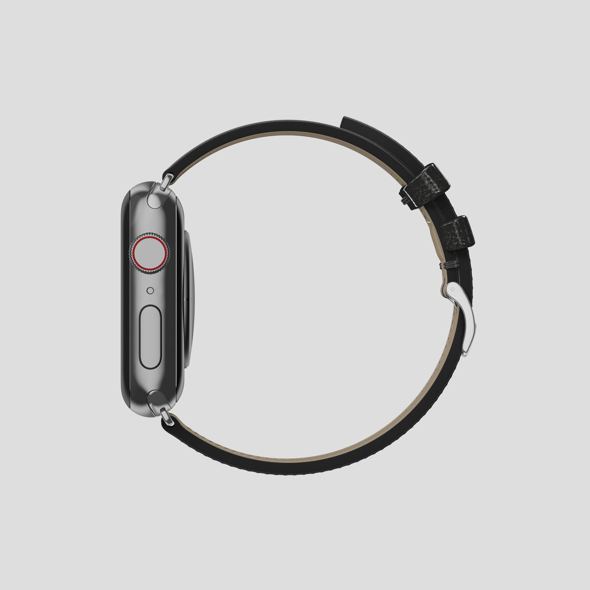 Black Apple Watch 46mm Classic Strap Ostrich with Steel Metal -4 | Black-Steel