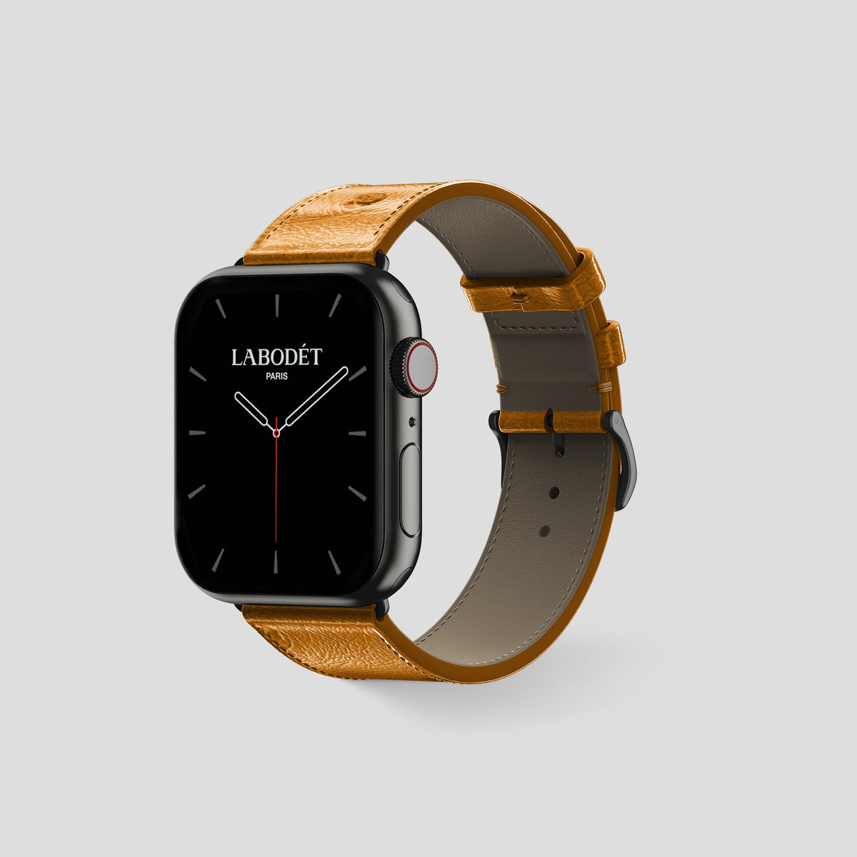 Chestnut Apple Watch 46mm Classic Strap Ostrich with Black Metal -6 | Chestnut-Black