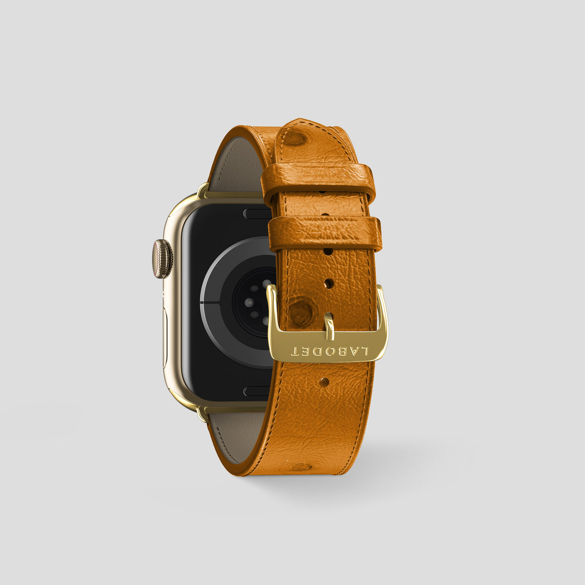Chestnut Apple Watch 46mm Classic Strap Ostrich with Gold Metal -2 | Chestnut-Gold