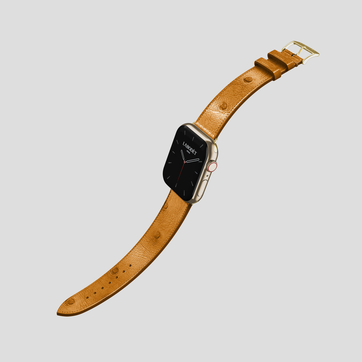 Chestnut Apple Watch 46mm Classic Strap Ostrich with Gold Metal -3 | Chestnut-Gold