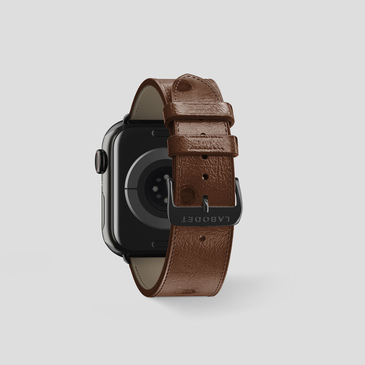 Chocolate Apple Watch 46mm Classic Strap Ostrich with Black Metal -2 | Chocolate-Black