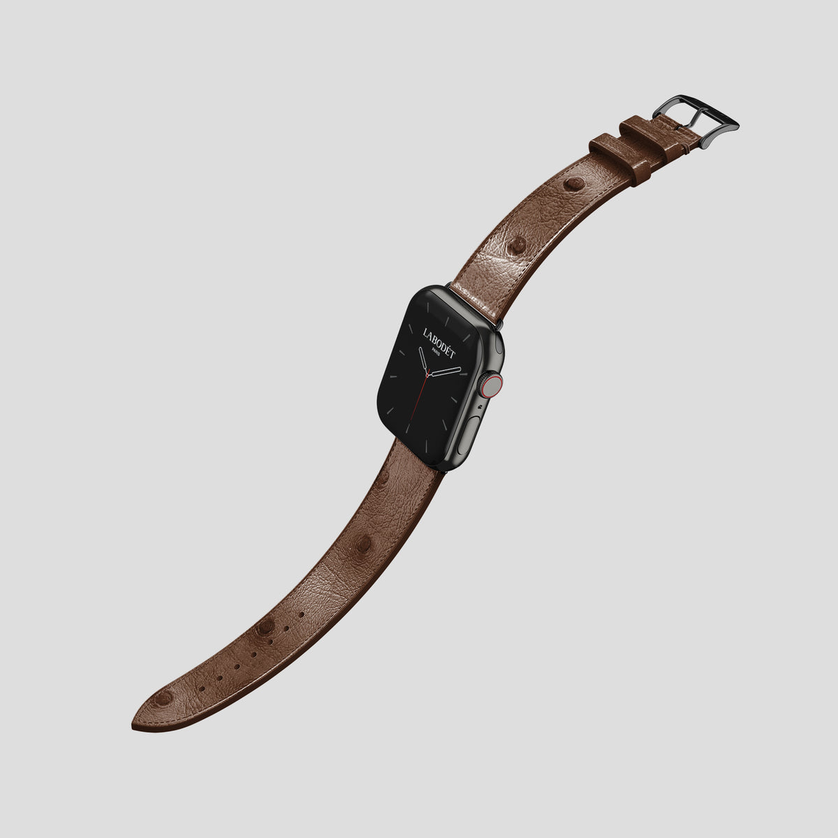 Chocolate Apple Watch 46mm Classic Strap Ostrich with Black Metal -3 | Chocolate-Black