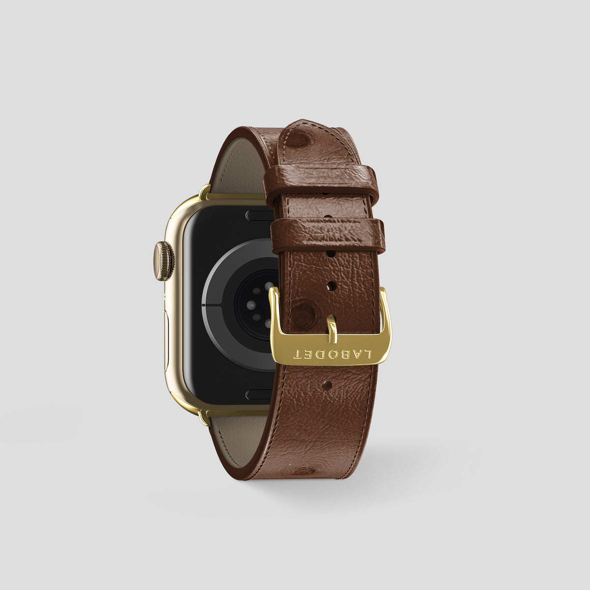 Chocolate Apple Watch 46mm Classic Strap Ostrich with Gold Metal -2 | Chocolate-Gold