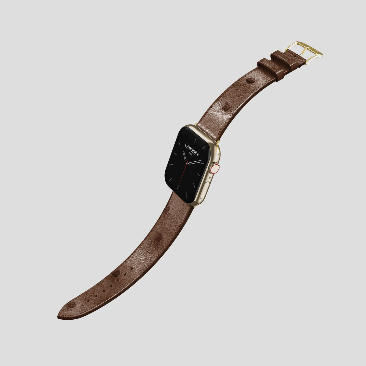 Chocolate Apple Watch 46mm Classic Strap Ostrich with Gold Metal -3 | Chocolate-Gold