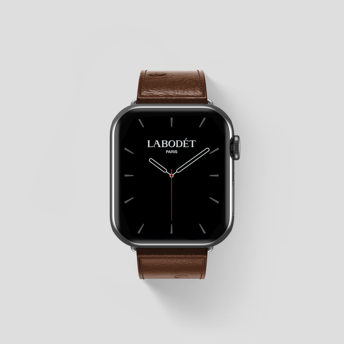 Chocolate Apple Watch 46mm Classic Strap Ostrich with Steel Metal -1 | Chocolate-Steel