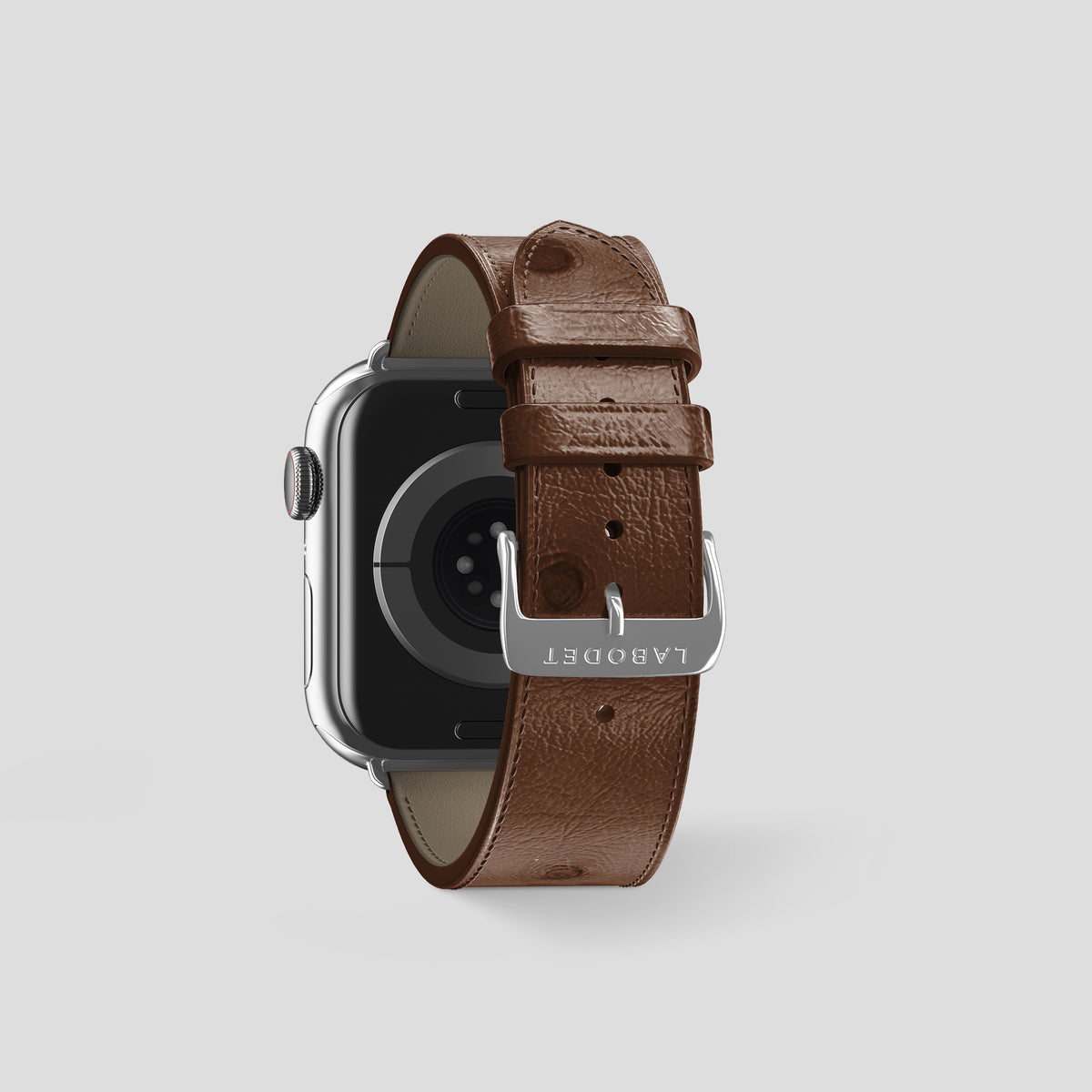 Chocolate Apple Watch 46mm Classic Strap Ostrich with Steel Metal -2 | Chocolate-Steel