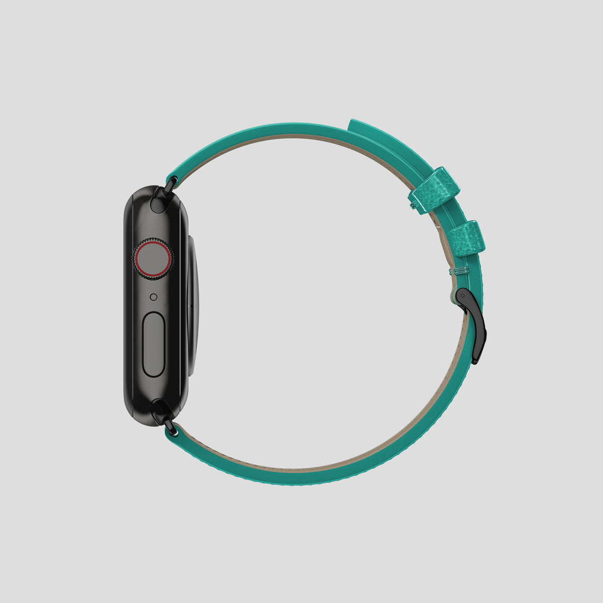 Turquoise Apple Watch 46mm Classic Strap Ostrich with Black Metal -4 | Turquoise-Black