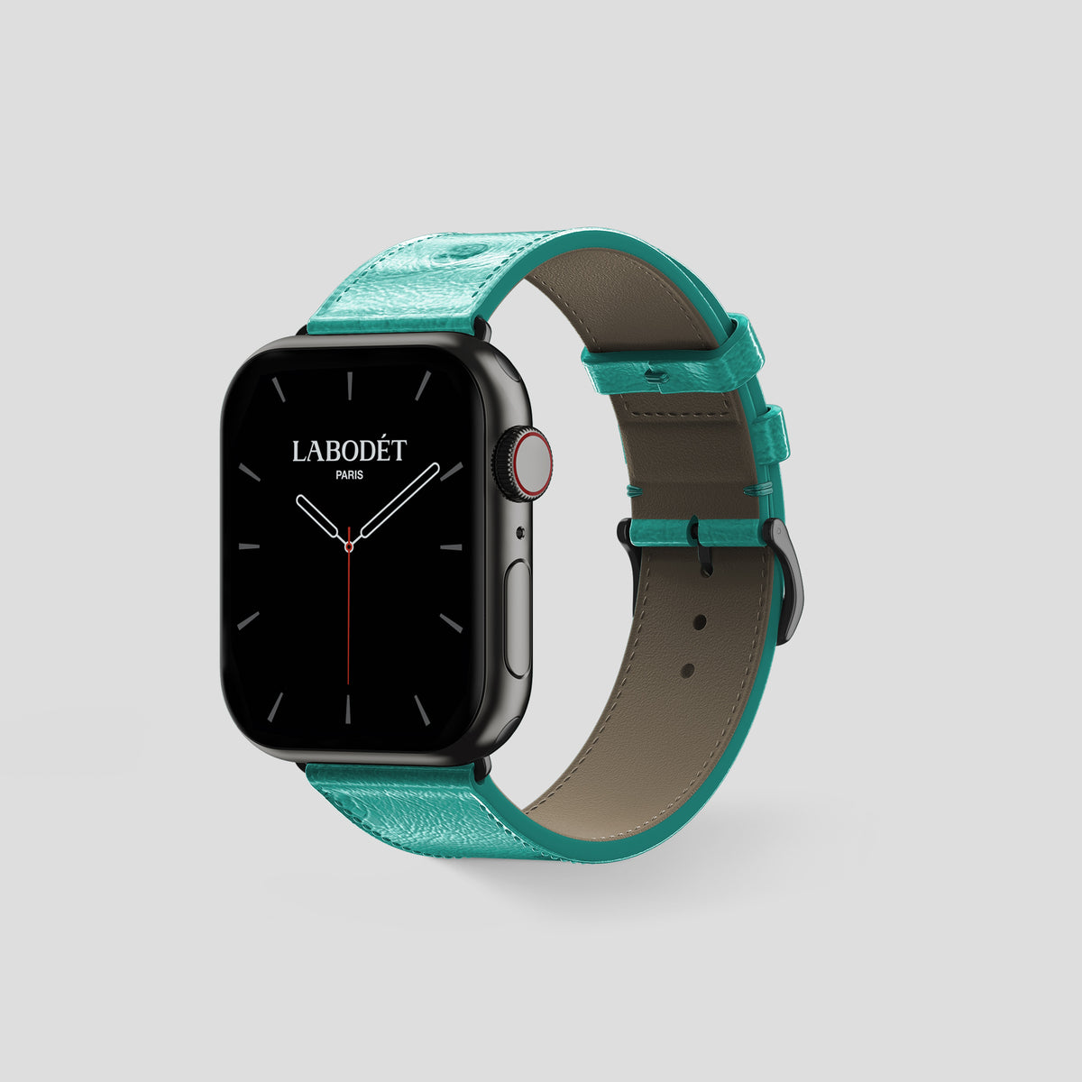 Turquoise Apple Watch 46mm Classic Strap Ostrich with Black Metal -6 | Turquoise-Black