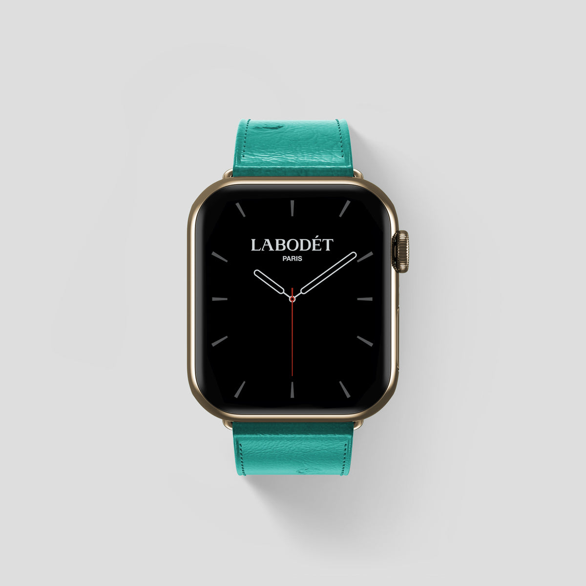 Turquoise Apple Watch 46mm Classic Strap Ostrich with Gold Metal -1 | Turquoise-Gold