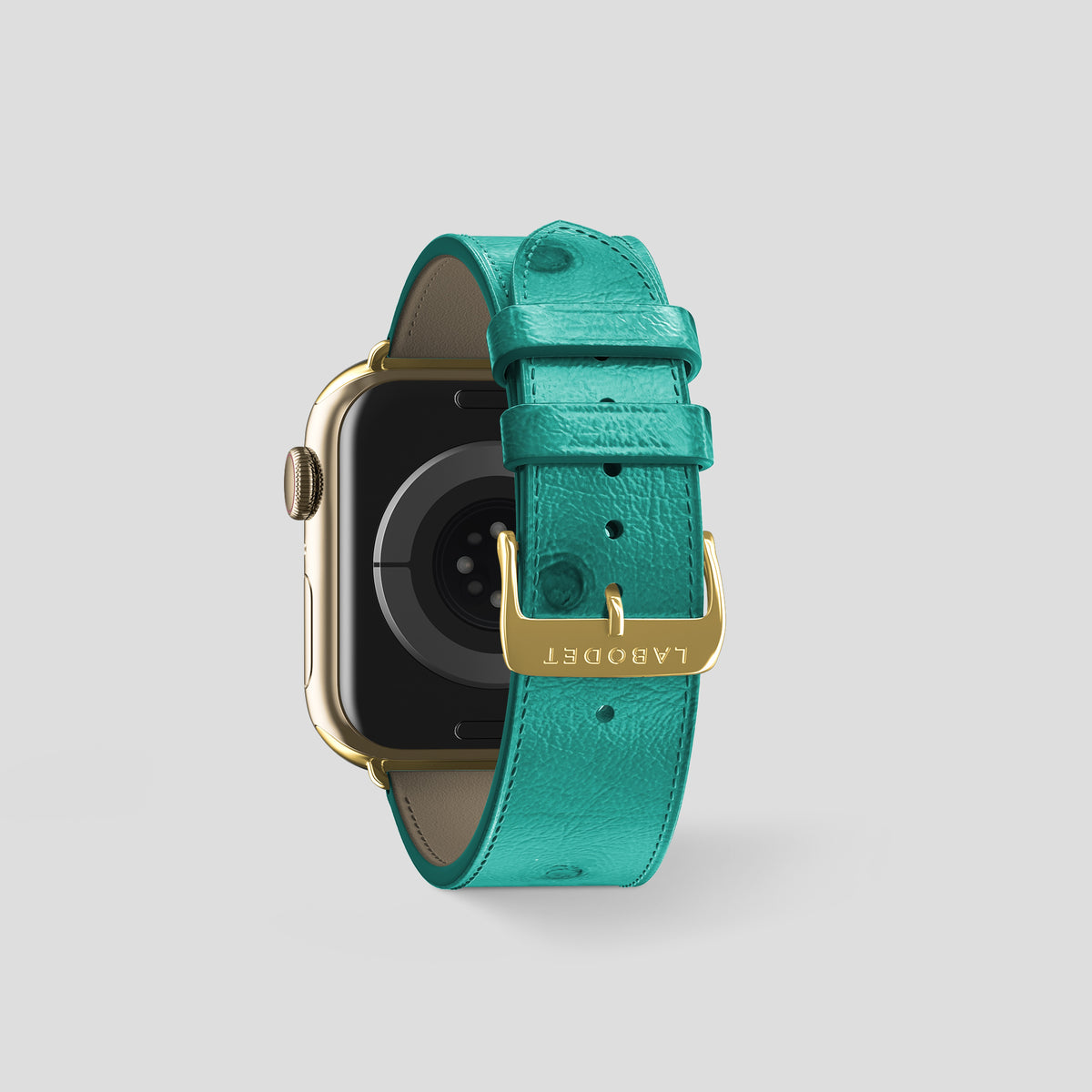 Turquoise Apple Watch 46mm Classic Strap Ostrich with Gold Metal -2 | Turquoise-Gold