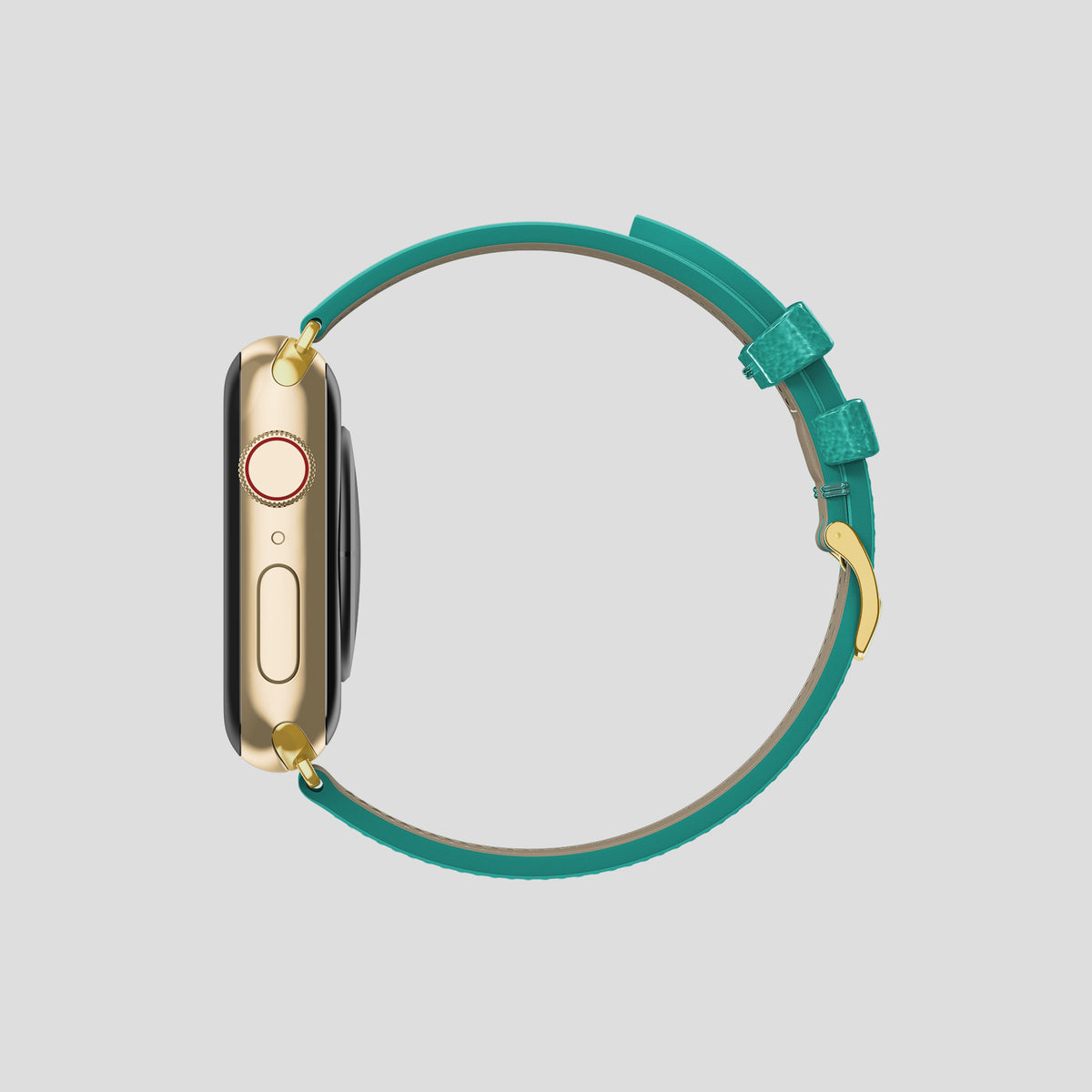 Turquoise Apple Watch 46mm Classic Strap Ostrich with Gold Metal -4 | Turquoise-Gold