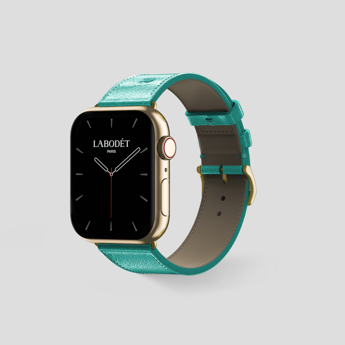 Turquoise Apple Watch 46mm Classic Strap Ostrich with Gold Metal -6 | Turquoise-Gold