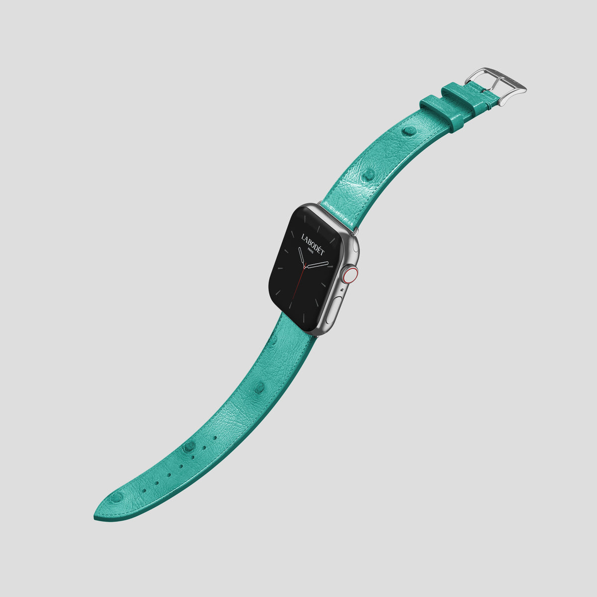Turquoise Apple Watch 46mm Classic Strap Ostrich with Steel Metal -3 | Turquoise-Steel
