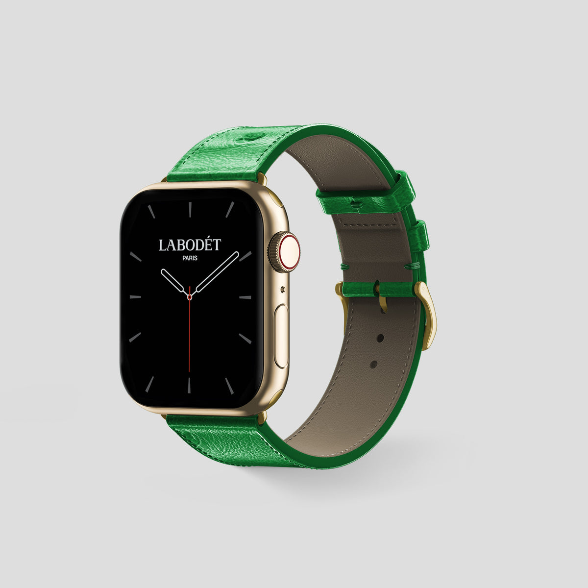 Kentucky Green Apple Watch 46mm Classic Strap Ostrich with Gold Metal -6 | Kentucky-Green-Gold