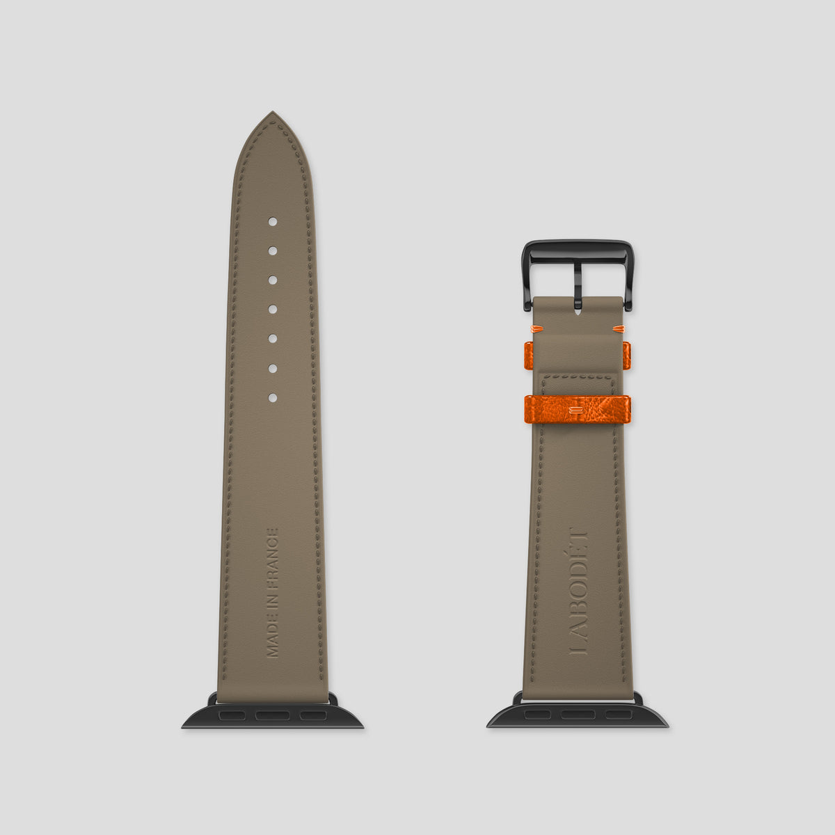 Medium-Brown Apple Watch 46mm Classic Strap Ostrich with Black Metal -5 | Medium-Brown-Black