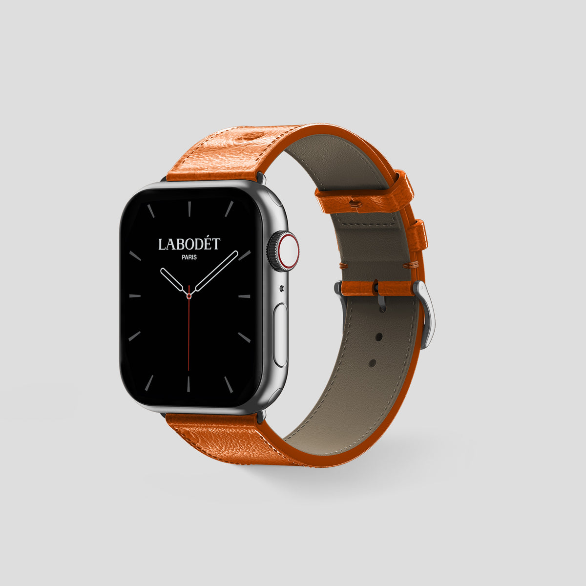 Medium-Brown Apple Watch 46mm Classic Strap Ostrich with Steel Metal -6 | Medium-Brown-Steel