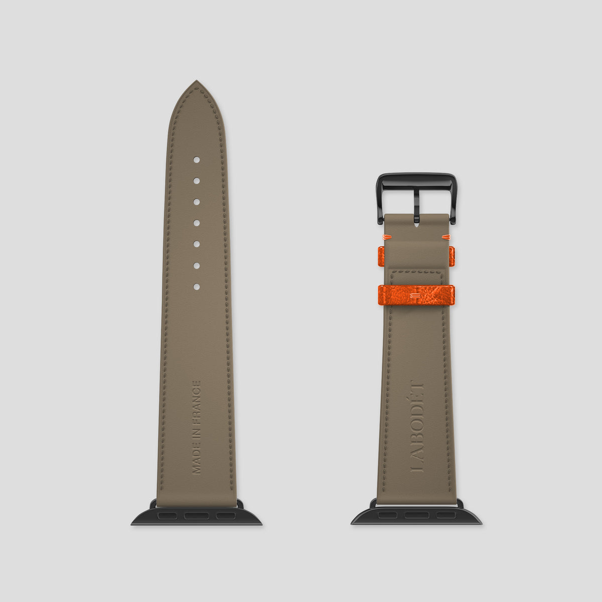 Orange Apple Watch 46mm Classic Strap Ostrich with Black Metal -5 | Orange-Black