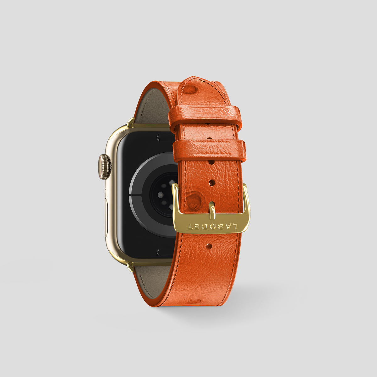 Orange Apple Watch 46mm Classic Strap Ostrich with Gold Metal -2 | Orange-Gold