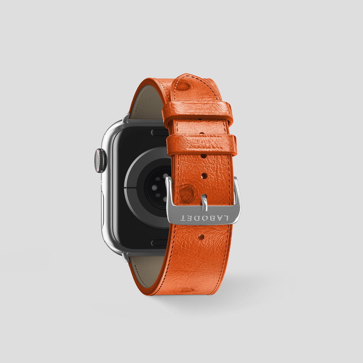 Orange Apple Watch 46mm Classic Strap Ostrich with Steel Metal -2 | Orange-Steel