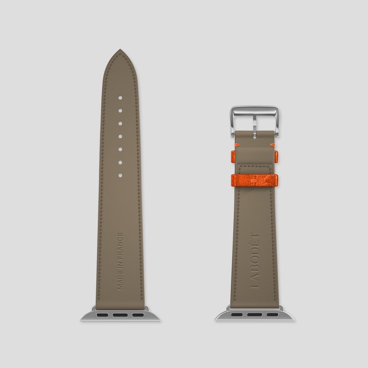 Orange Apple Watch 46mm Classic Strap Ostrich with Steel Metal -5 | Orange-Steel