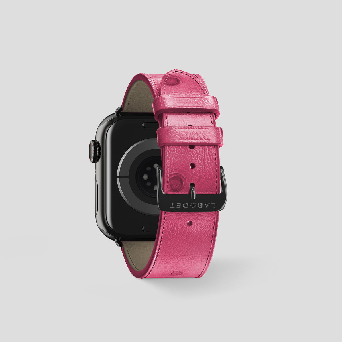 Pink Apple Watch 46mm Classic Strap Ostrich with Black Metal -2 | Pink-Black