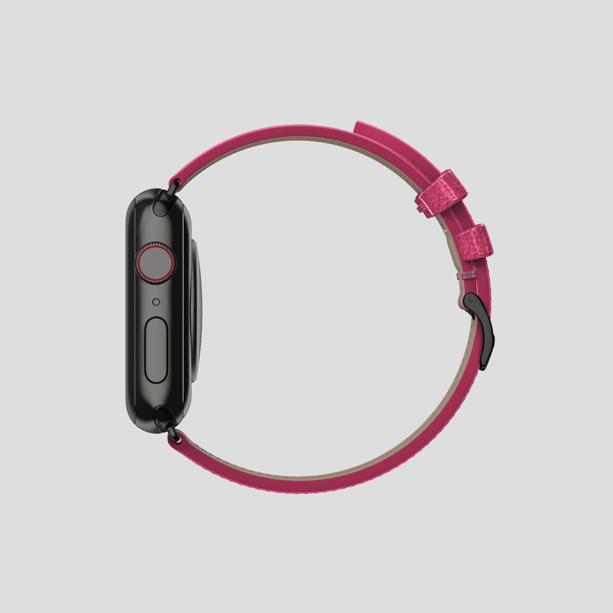 Pink Apple Watch 46mm Classic Strap Ostrich with Black Metal -4 | Pink-Black