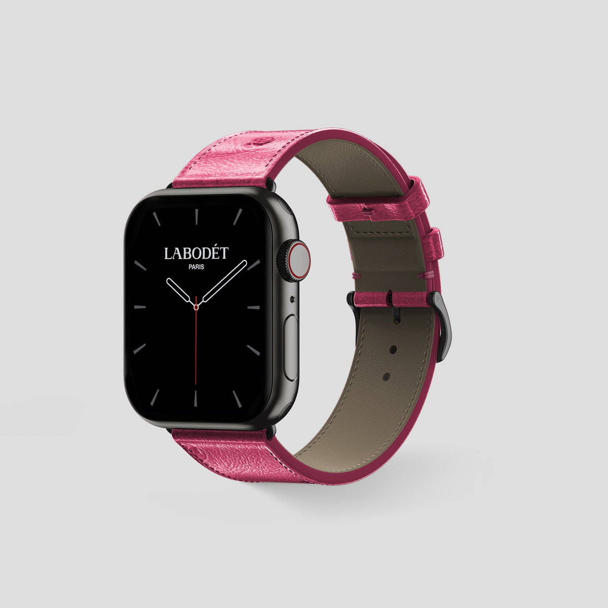 Pink Apple Watch 46mm Classic Strap Ostrich with Black Metal -6 | Pink-Black
