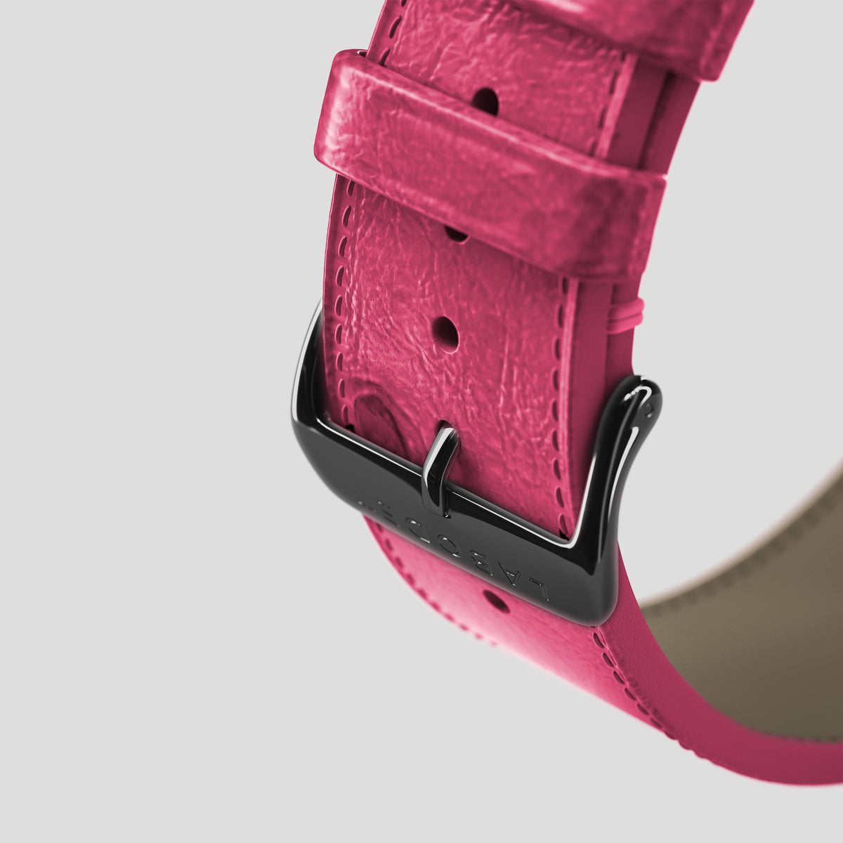 Pink Apple Watch 46mm Classic Strap Ostrich with Black Metal -7 | Pink-Black