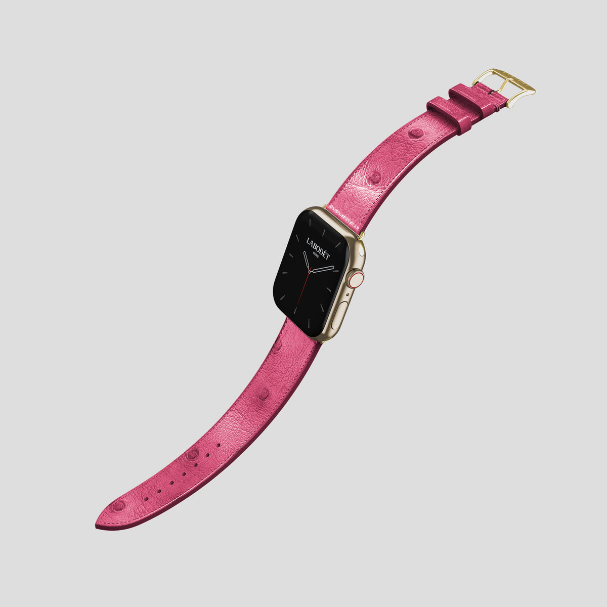 Pink Apple Watch 46mm Classic Strap Ostrich with Gold Metal -3 | Pink-Gold