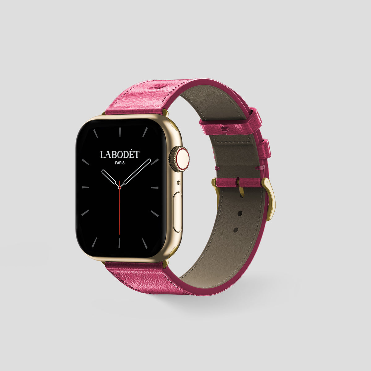 Pink Apple Watch 46mm Classic Strap Ostrich with Gold Metal -6 | Pink-Gold