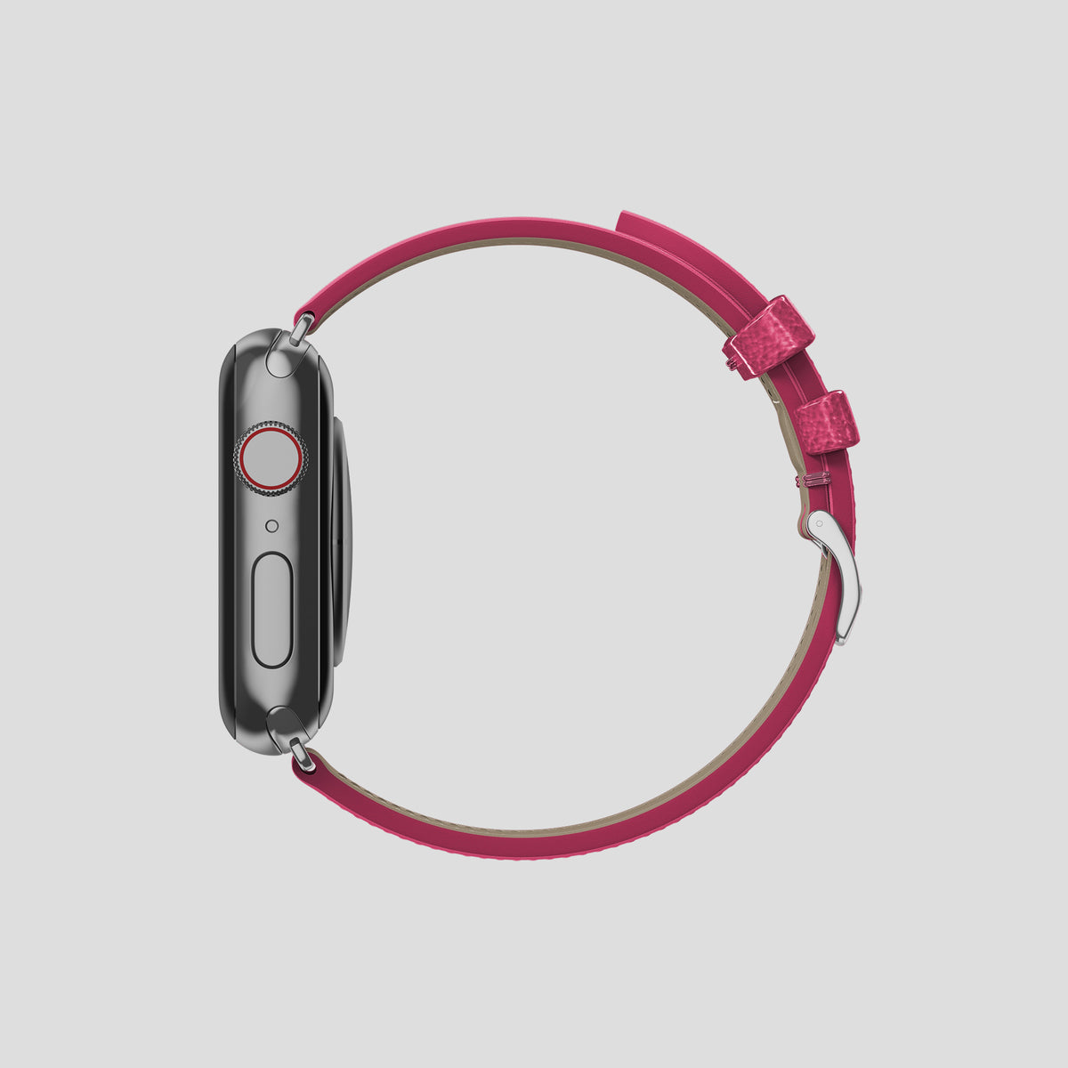Pink Apple Watch 46mm Classic Strap Ostrich with Steel Metal -4 | Pink-Steel