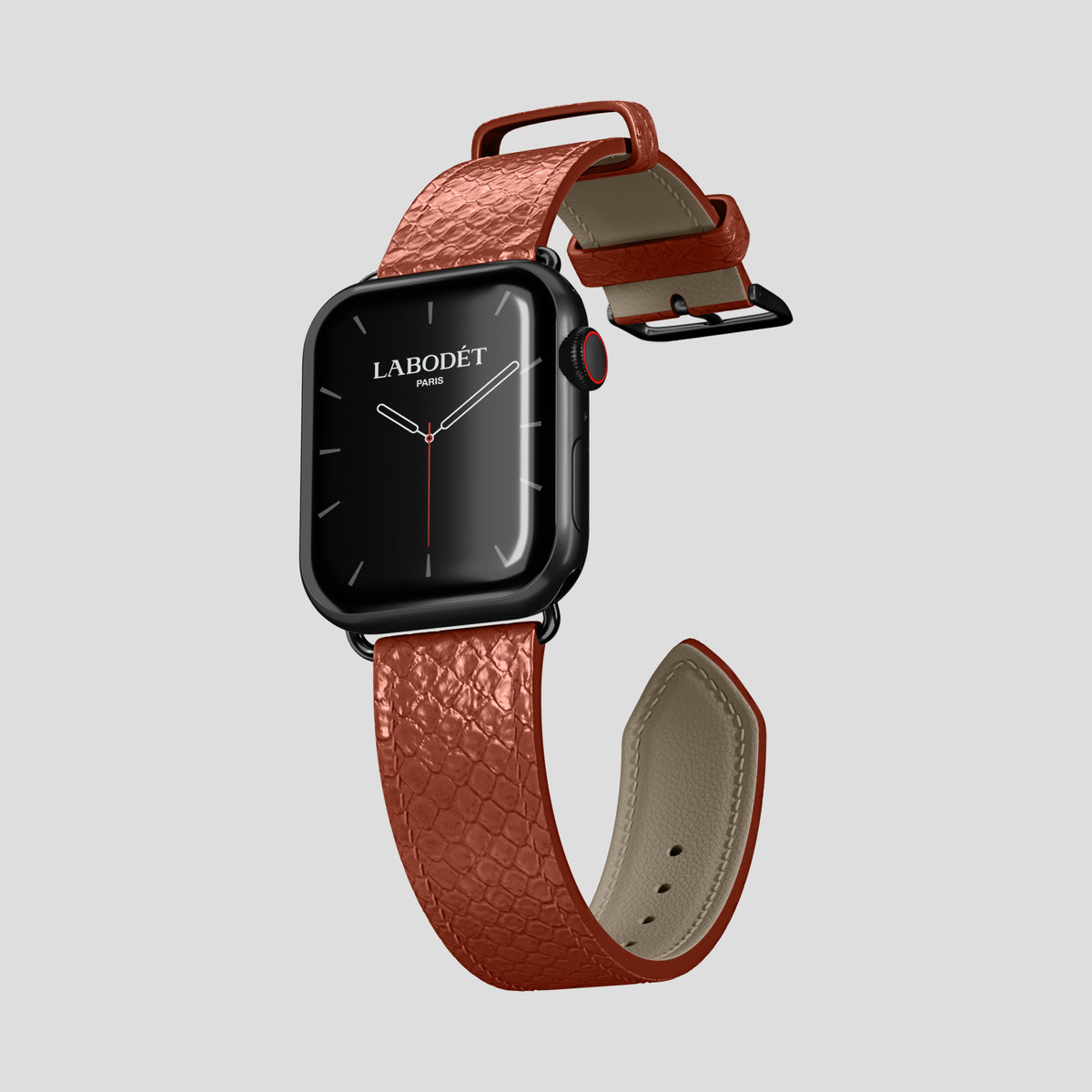 Medium-Brown Apple Watch 46mm Classic Strap In Python with Black Metal -3 | Medium-Brown-Black