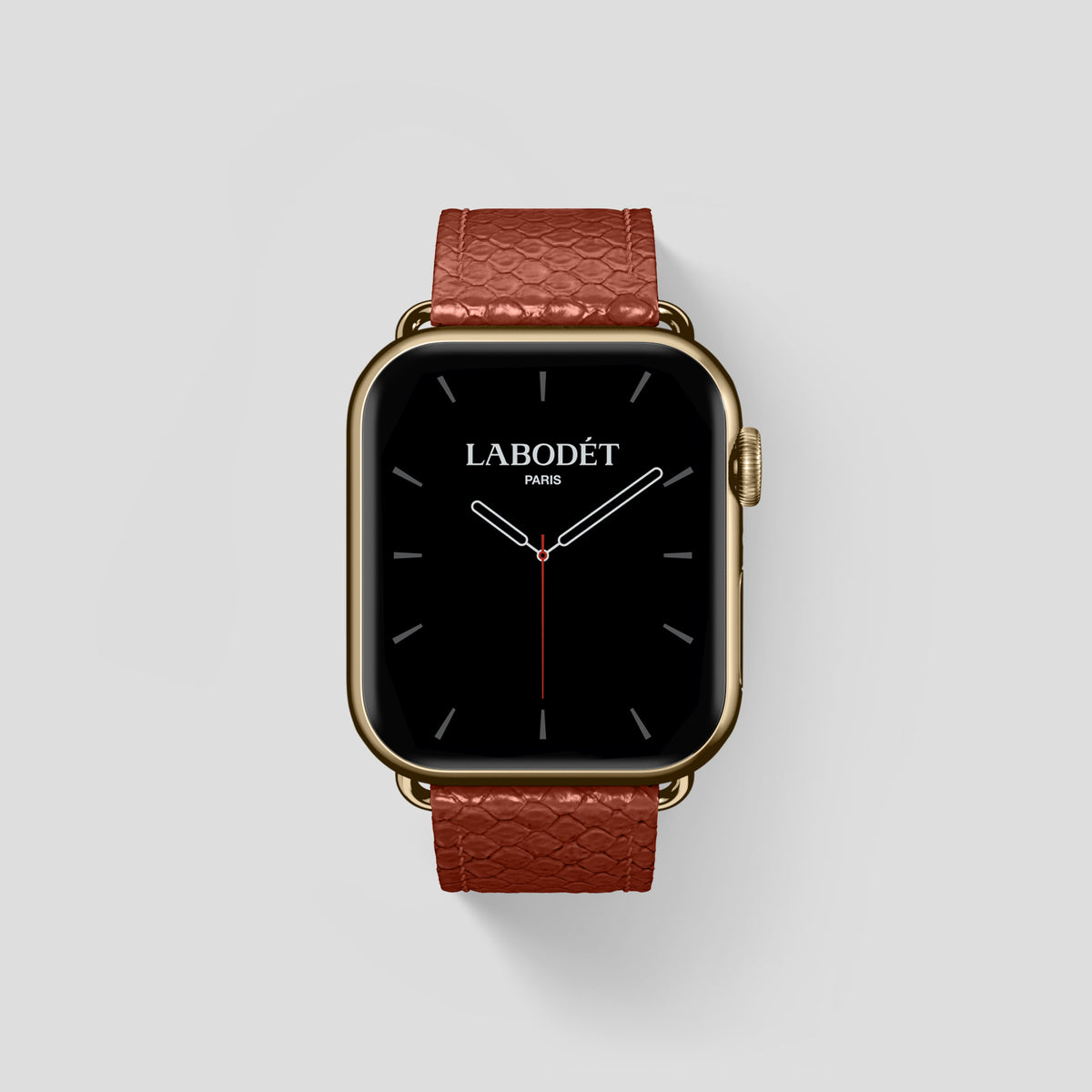 Medium-Brown Apple Watch 46mm Classic Strap In Python with Gold Metal -1 | Medium-Brown-Gold