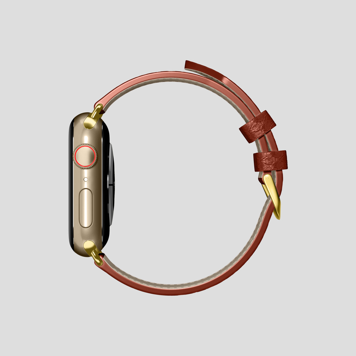 Medium-Brown Apple Watch 46mm Classic Strap In Python with Gold Metal -4 | Medium-Brown-Gold