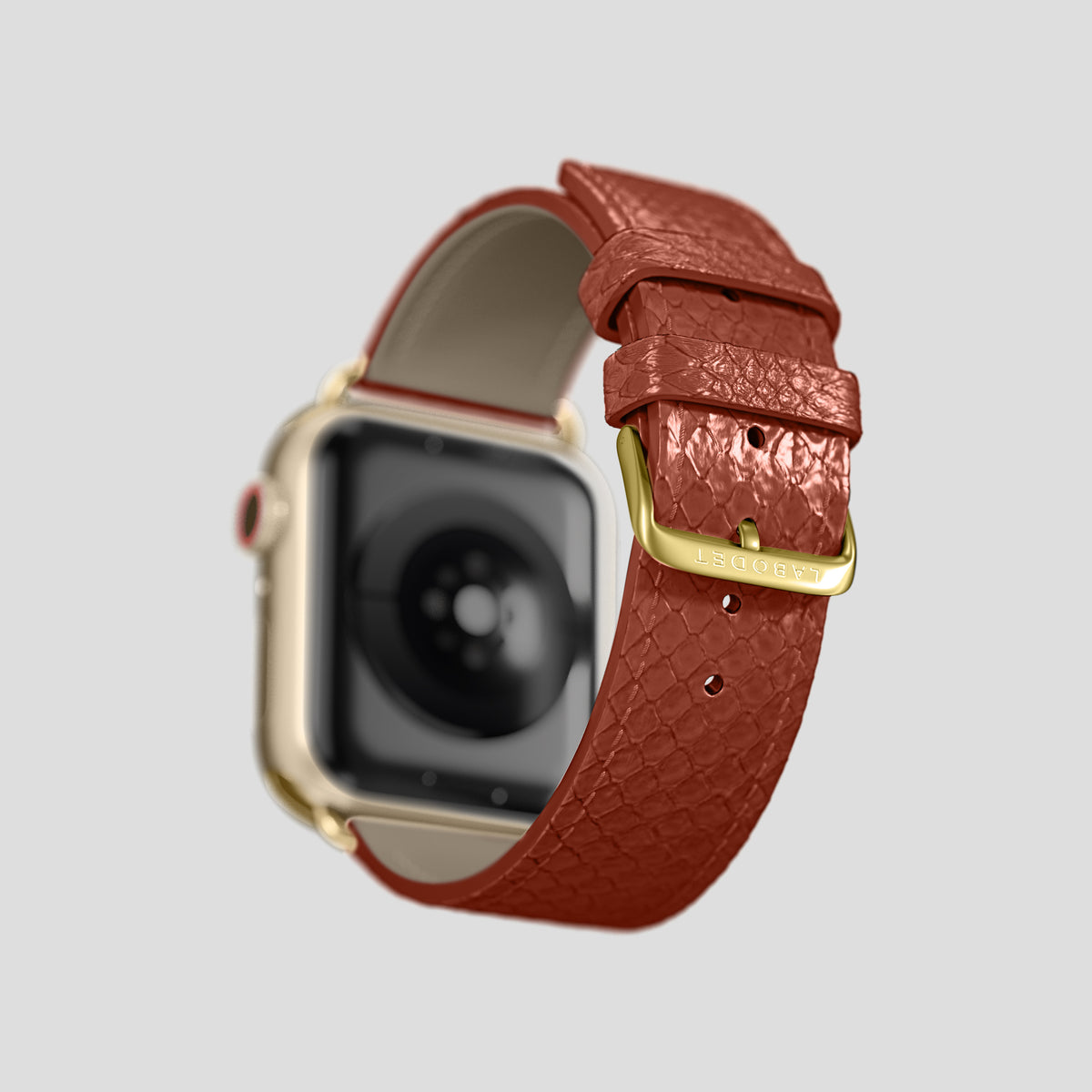 Medium-Brown Apple Watch 46mm Classic Strap In Python with Gold Metal -5 | Medium-Brown-Gold