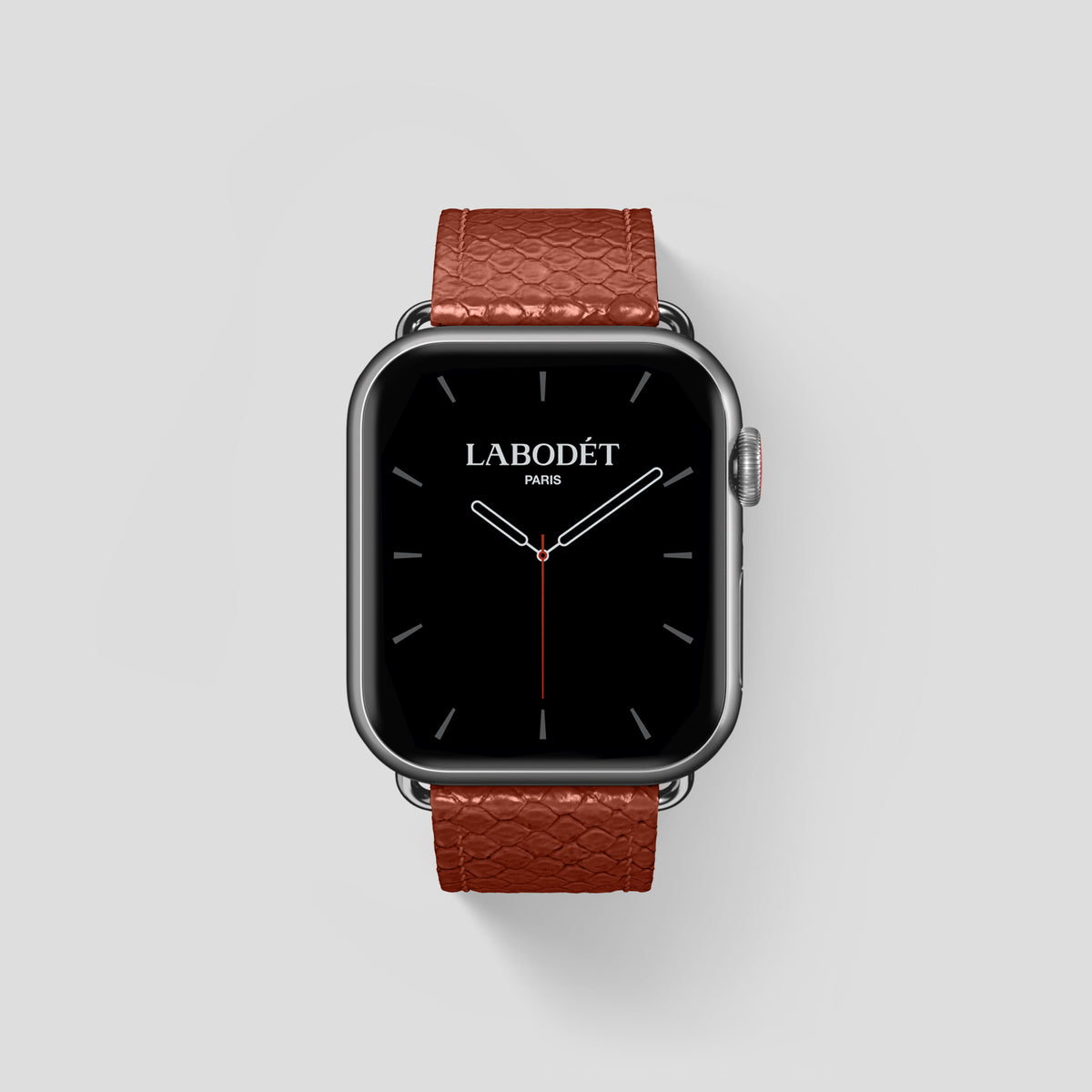Medium-Brown Apple Watch 46mm Classic Strap In Python with Steel Metal -1 | Medium-Brown-Steel