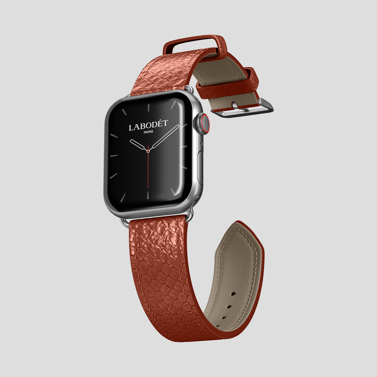 Medium-Brown Apple Watch 46mm Classic Strap In Python with Steel Metal -3 | Medium-Brown-Steel