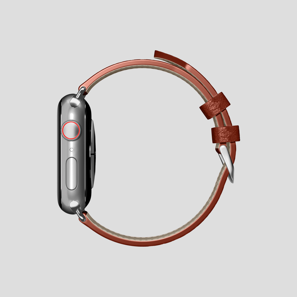 Medium-Brown Apple Watch 46mm Classic Strap In Python with Steel Metal -4 | Medium-Brown-Steel
