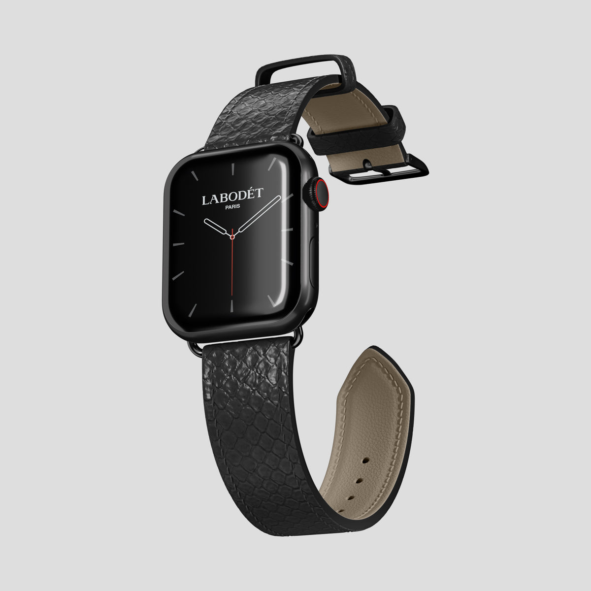 Black Apple Watch 46mm Classic Strap In Python with Black Metal -3 | Black-Black