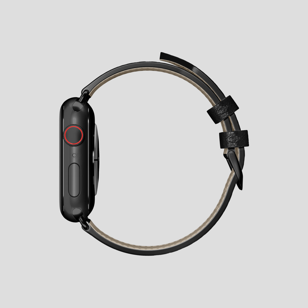 Black Apple Watch 46mm Classic Strap In Python with Black Metal -4 | Black-Black