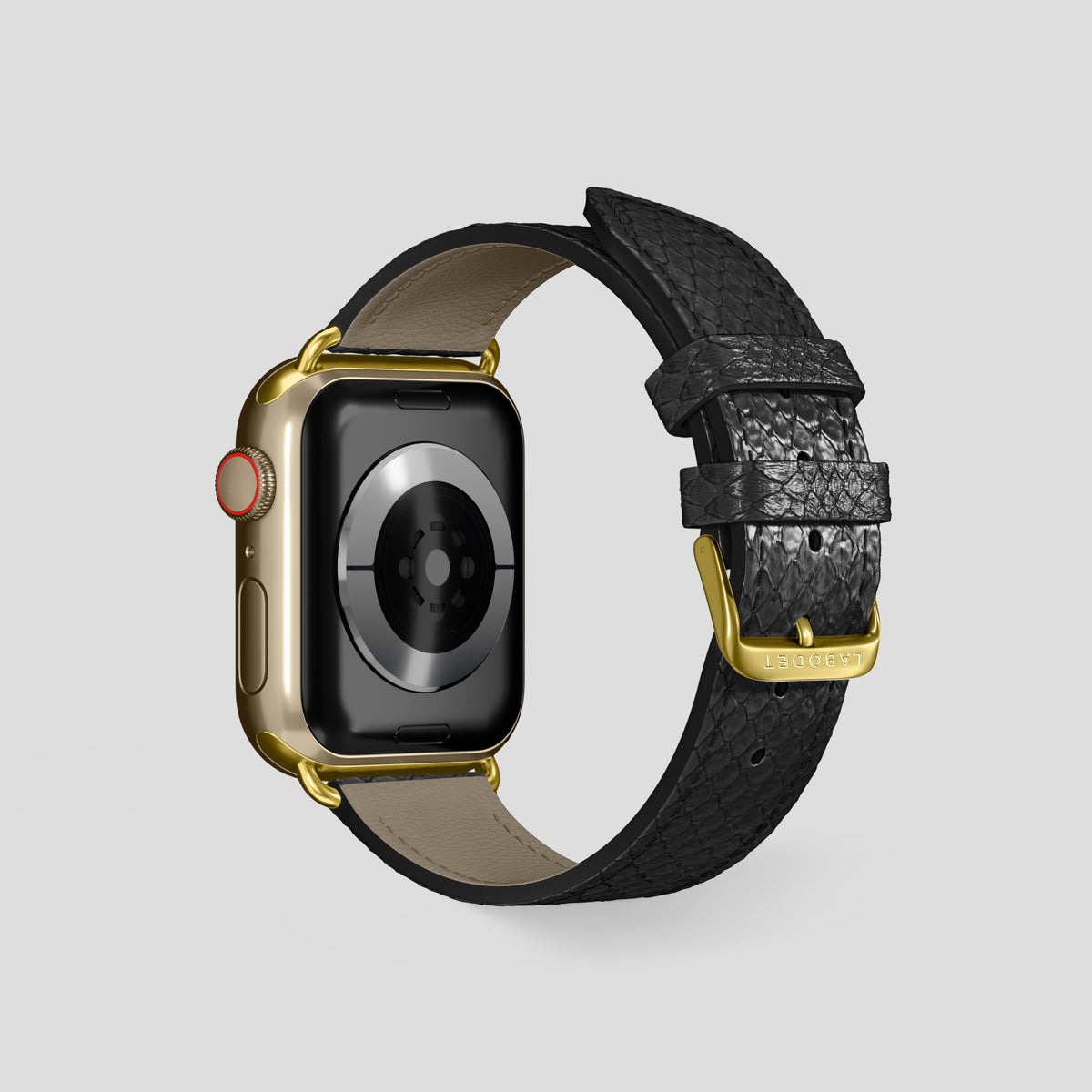 Black Apple Watch 46mm Classic Strap In Python with Gold Metal -2 | Black-Gold