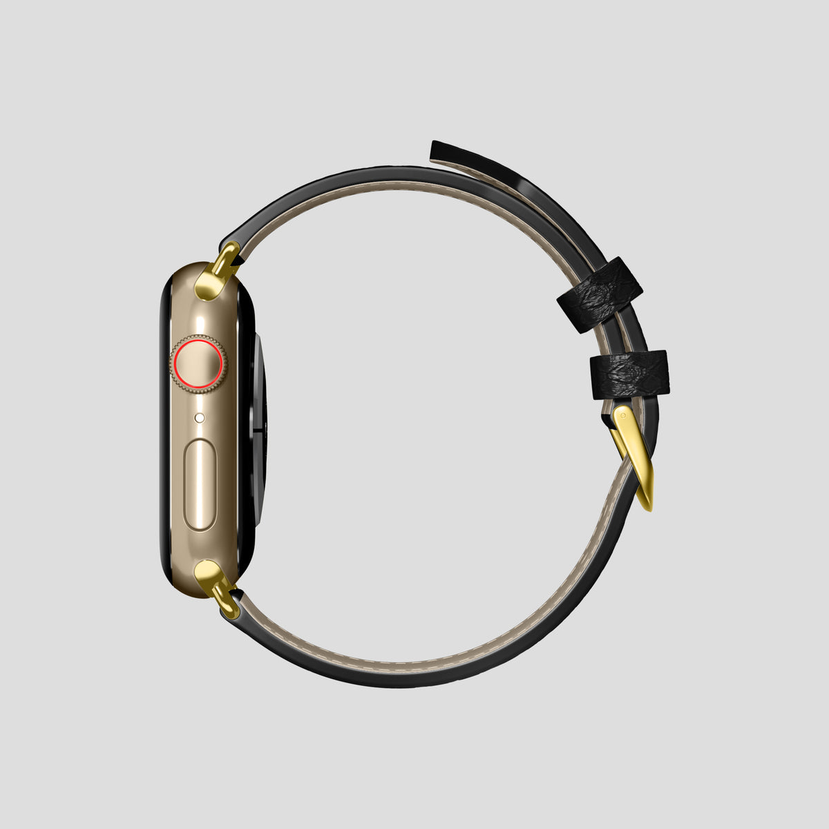Black Apple Watch 46mm Classic Strap In Python with Gold Metal -4 | Black-Gold