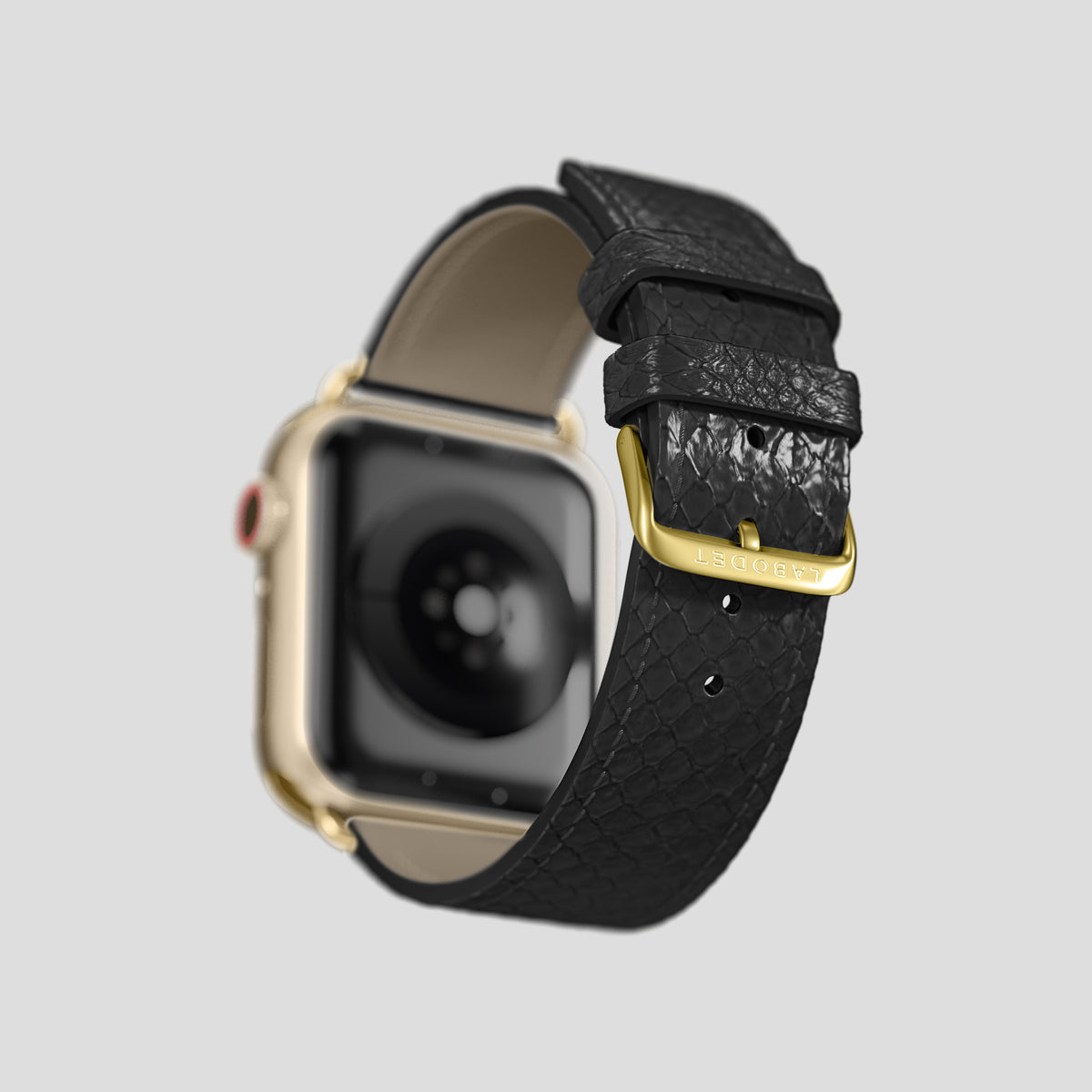 Black Apple Watch 46mm Classic Strap In Python with Gold Metal -5 | Black-Gold