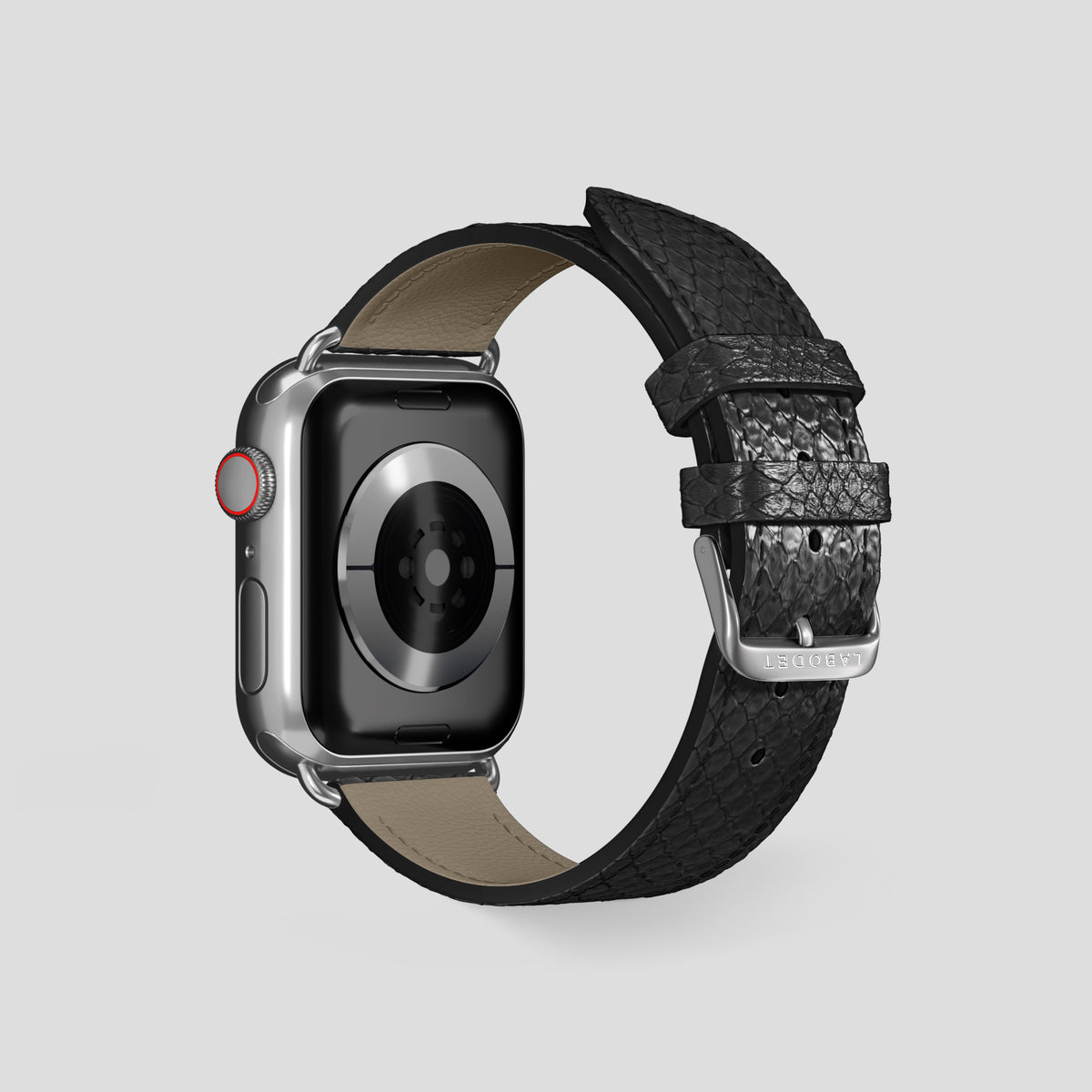 Black Apple Watch 46mm Classic Strap In Python with Steel Metal -2 | Black-Steel