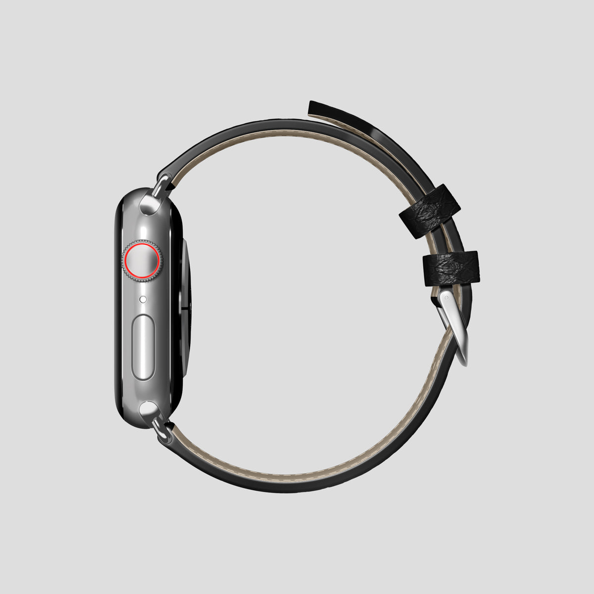 Black Apple Watch 46mm Classic Strap In Python with Steel Metal -4 | Black-Steel